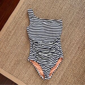 Jcrew One Shoulder Navy & White Striped One Piece